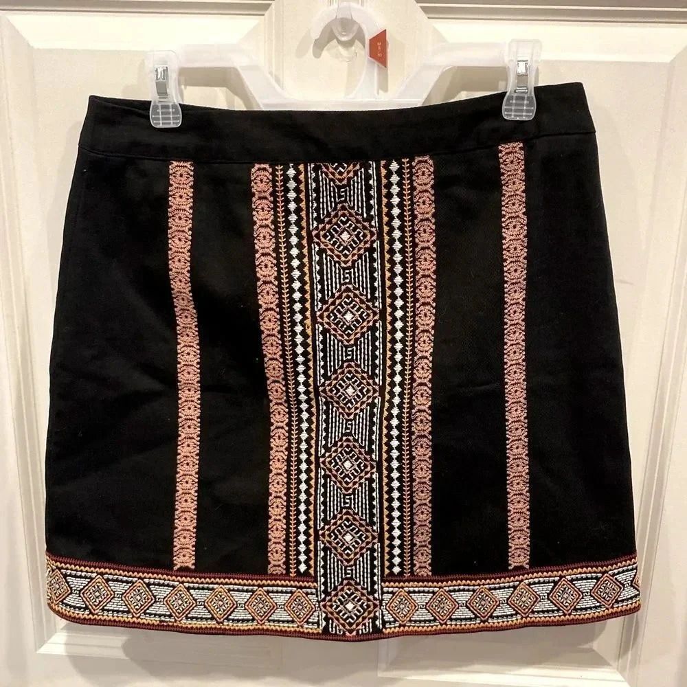 Embroidered Black Mini Skirt